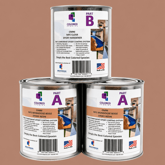 Colored Epoxies Mongoose Beige Epoxy Resin and Hardener Kit, 2:1 Mix Ratio, Garage Coatings, Flake Floors, Metallic Epoxy Flooring, Mongoose Beige, 3 Quart Kit