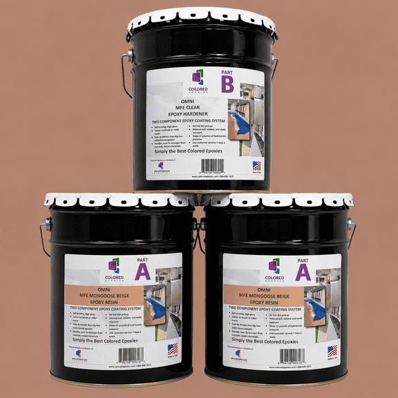 Colored Epoxies Mongoose Beige Epoxy Resin and Hardener Kit, 2:1 Mix Ratio, Garage Coatings, Flake Floors, Metallic Epoxy Flooring, Mongoose Beige, 15 Gallon Kit