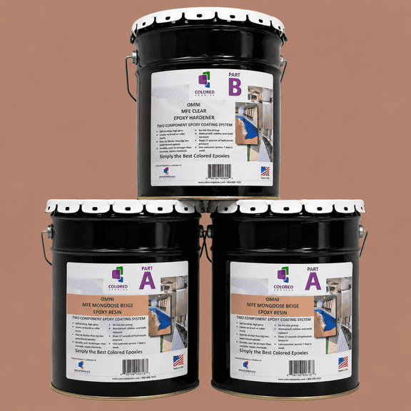 Colored Epoxies Mongoose Beige Epoxy Resin and Hardener Kit, 2:1 Mix Ratio, Garage Coatings, Flake Floors, Metallic Epoxy Flooring, Mongoose Beige, 15 Gallon Kit