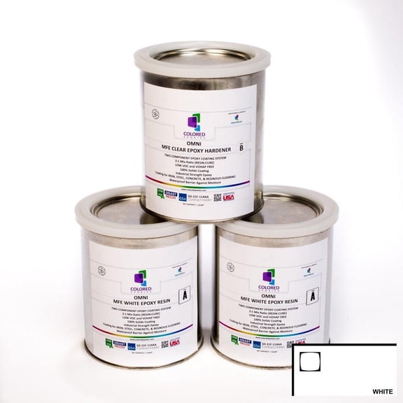 Colored Epoxies White Epoxy Resin and Hardener Kit, 2:1 Mix Ratio, Garage Coatings, Flake Floors, Metallic Epoxy Flooring, White, 3 Quart Kit