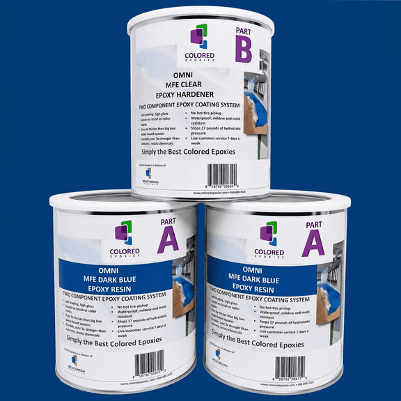 Colored Epoxies Dark Blue Epoxy Resin and Hardener Kit, 2:1 Mix Ratio, Garage Coatings, Flake Floors, Metallic Epoxy Flooring, Dark Blue, 3 Gallon Kit