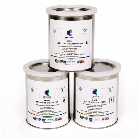 Colored Epoxies White Epoxy Resin and Hardener Kit, 2:1 Mix Ratio, Garage Coatings, Flake Floors, Metallic Epoxy Flooring, White, 3 Quart Kit