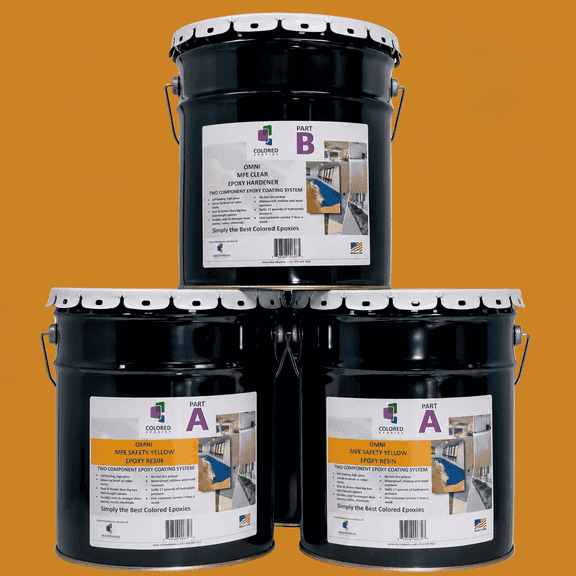 Colored Epoxies Safety Yellow Epoxy Resin and Hardener Kit, 2:1 Mix Ratio, Garage Coatings, Flake Floors, Metallic Epoxy Flooring, Safety Yellow, 15 Gallon Kit