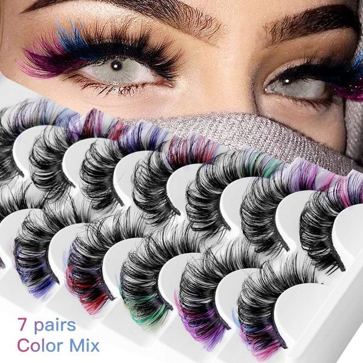 Colored Eyelashes Fluffy Eye Lashes with Color Colorful D Curl Strip Lashes Look Like Extensions 5D Mink Natural Wispy Salon Perfect False Eyelashes Pack 7 Pairs