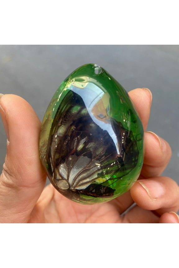 Colored Faux Amber Butterfly Insect Pendant Real Specimen Resin Jewelry Fossil Style Necklace Gift Science Nature Decor