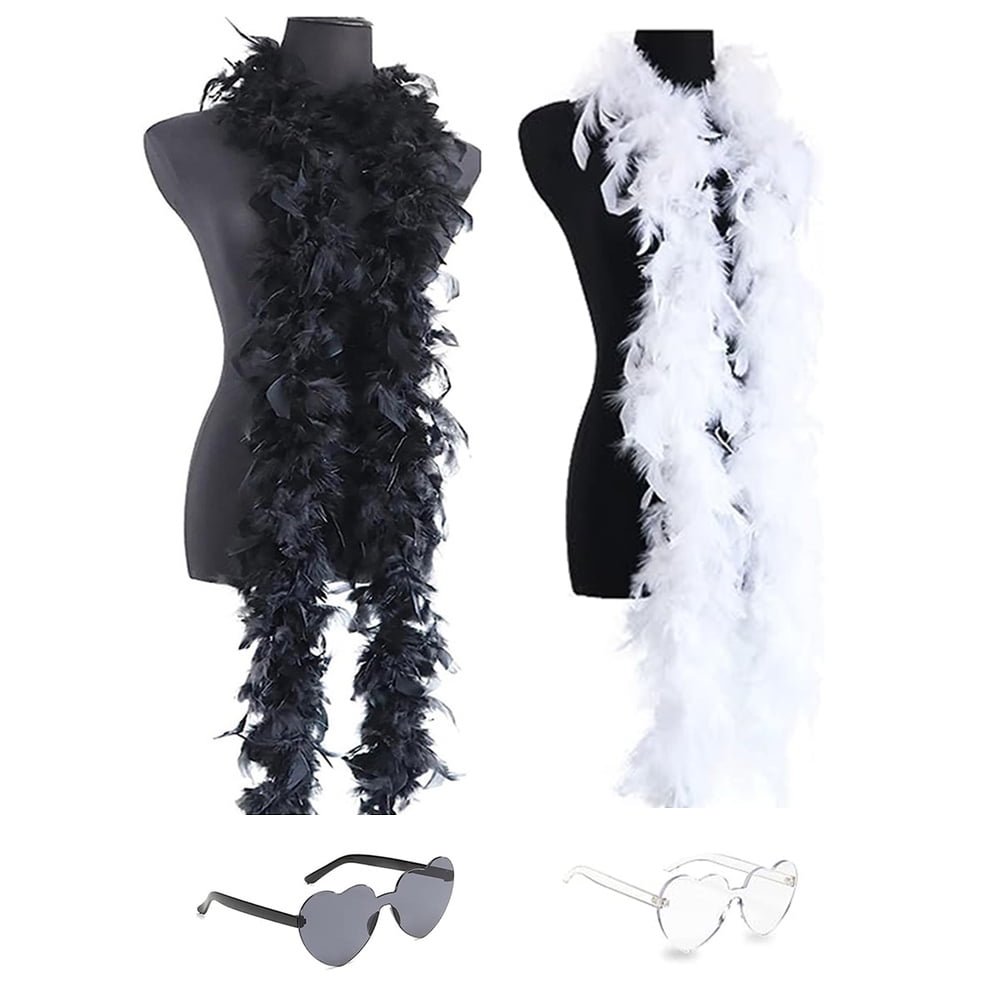 Colored Feather Boas Heart Shaped Sunglasses for Party Boas