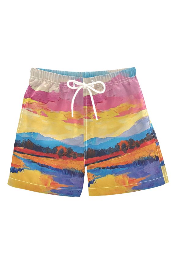Colored Fields and Skies Boys Swim Trunks Quick Dry Boy Swim Shorts for 3-14 Years