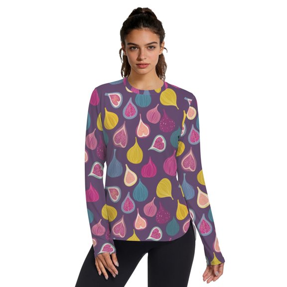 Colored Fig Pattern Women's Activewear UPF 50+ Sun Protection Shirt Cooling Quick Dry Thumb Hole Top