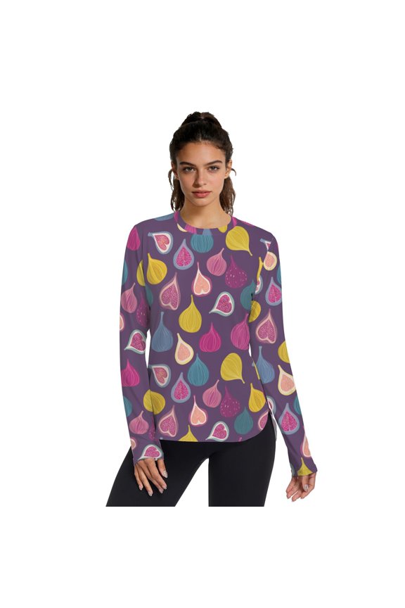 Colored Fig Pattern Women's Activewear UPF 50+ Sun Protection Shirt Cooling Quick Dry Thumb Hole Top