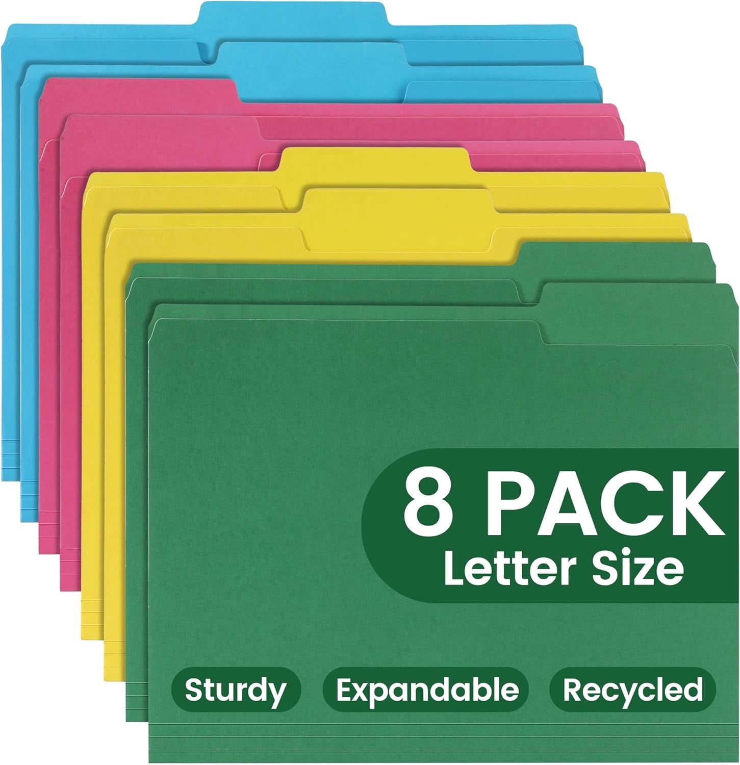 Colored File Folders 8 Packs, Letter Size, 1/3 Cut Tab. Chromatic ...