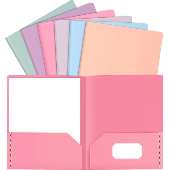 Colored File Folders with Pockets, 6 Pack Pastel Plastic Folders for Documents, Letter Size with Business Card Holder, for Office, , Filing Cabinet, Resume Portfolio, Multicolor