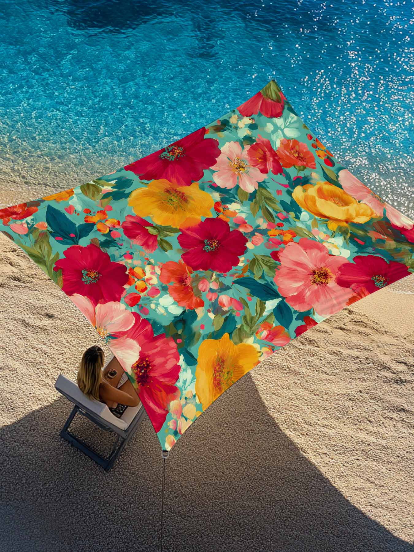 Colored Floral Sun Shade Sail 6.5' x 10', Oil Painting Country Red ...