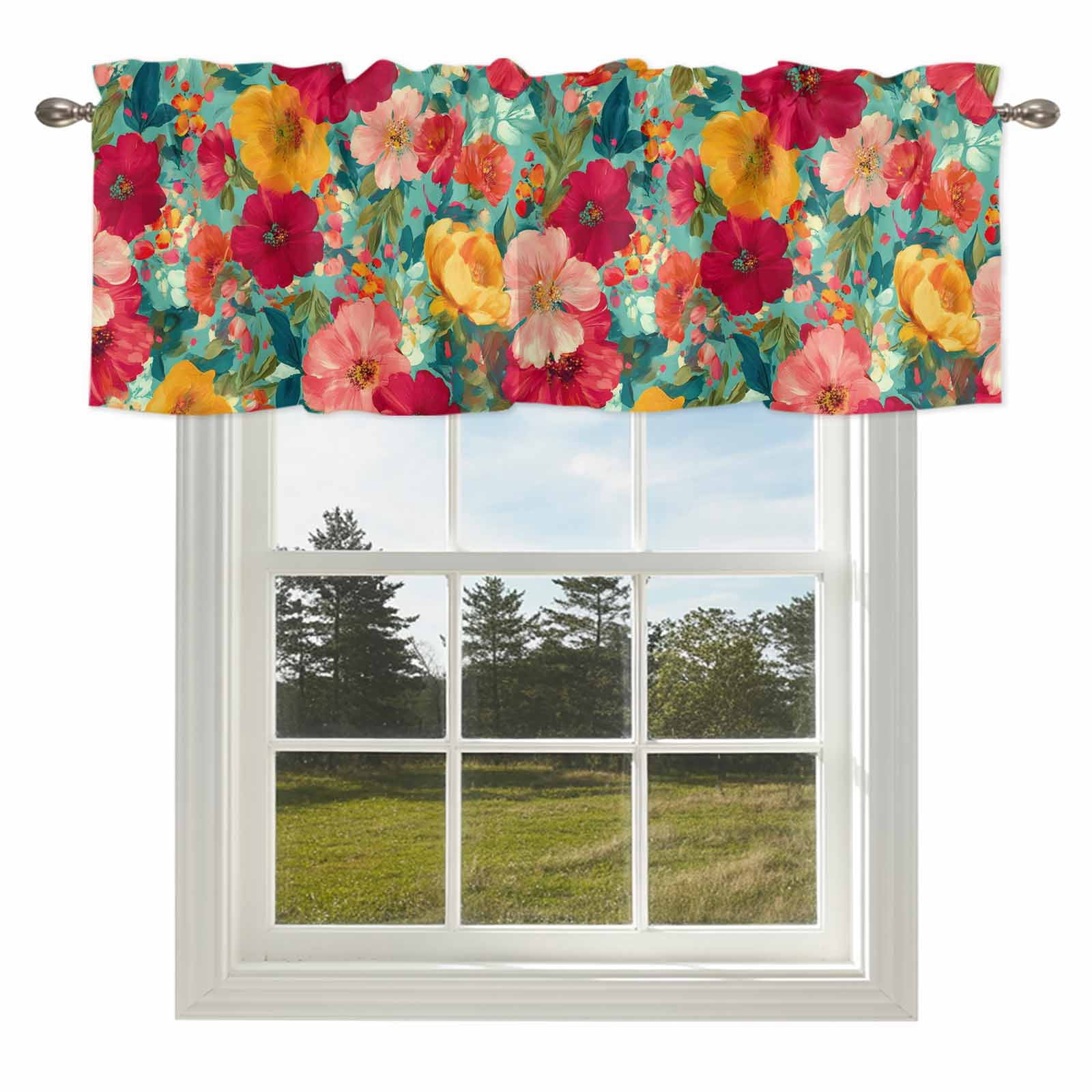 Colored Floral Valances for Windows, 54x18in, Oil Painting Country Red ...