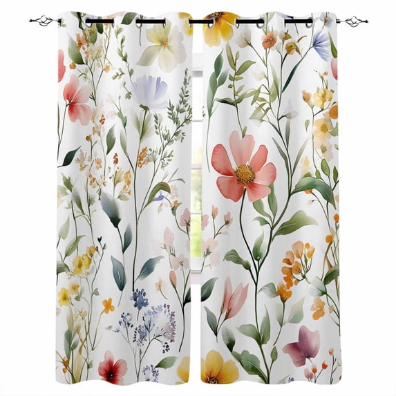Colored Flower Blackout Curtains for Bedroom Living Room Darkening Curtains 63 Inches Long Green Leaf Aesthetics Pastel Spring Plant Window Curtain 2 Panels Set Window Treatment Drapes 42"x63"