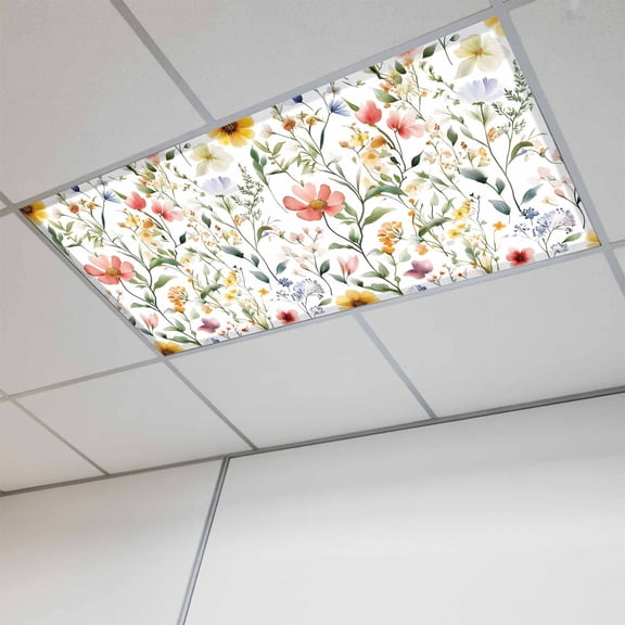 Colored Flower Magnetic Fluorescent Light Covers for Ceiling Lights 2x4Ft, Green Leaf Pastel Spring Plant Office Classroom Kitchen Drop Ceiling Light Covers Lighting Filters Shade Panel 1Pack