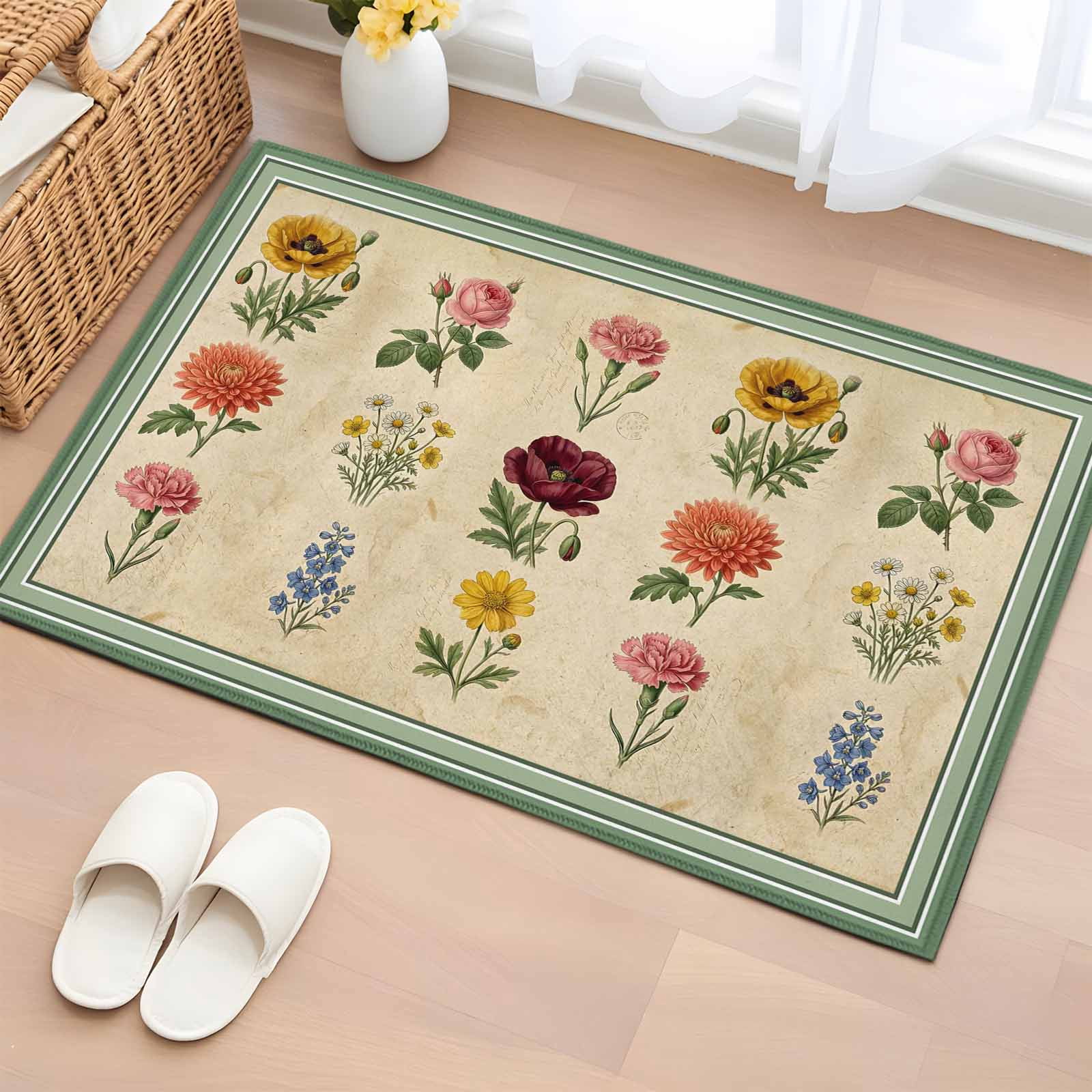Colored Flowers 2'x3' Rug for Entryway Front Door Kitchen Sink Area ...