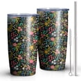 thumbnail image 1 of Colored Flowers Black 20oz Tumbler Stainless Steel Double Wall Vacuum Insulated Coffee Mug Travel Cups for Wife Mom Daughter Sister Friend Coworker, Metal Straws and Brush, 1 of 7