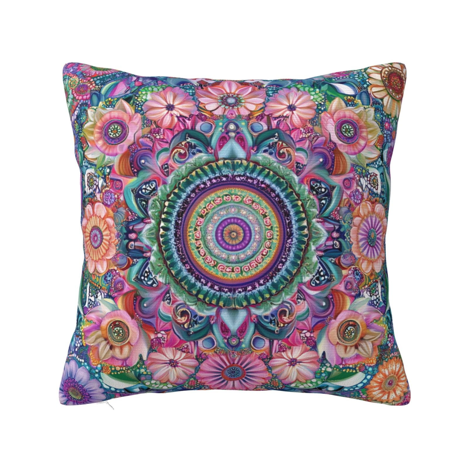 Colored Flowers Throw Pillows Covers, Square Blue Floral Throw Pillow