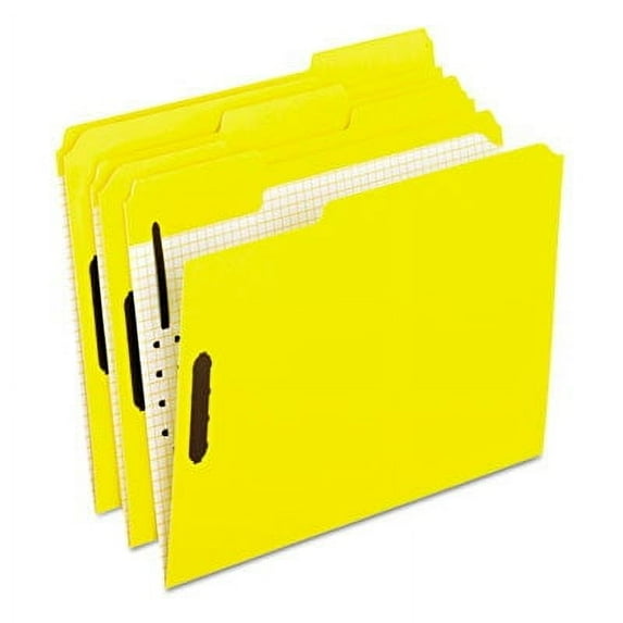 Colored Folders With Two Embossed Fasteners, 1/3-Cut Tabs, Letter Size, Yellow, 50/Box