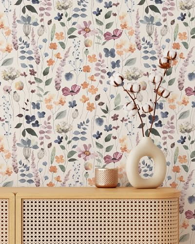 Coloritto Colored Garden Wallpaper | Removable Self Adhesive Botanical Wallpaper | Floral Peel and Stick Wallpaper (1 roll 24" W x 48" H)