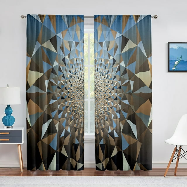 Colored Geometric Circles Stripes Sheer Curtains for Living Room