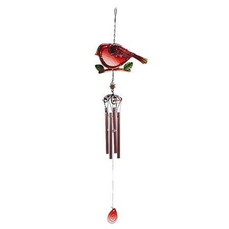 Colored Glass Metal Music Beautiful Bird Wind Chimes Decoration Waterproof , Red Tubes