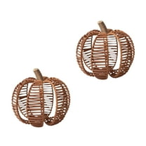 RGI Home Decorative Woven Pumpkins for Fall and Halloween Décor, Reddish Brown Resin, Set of 2