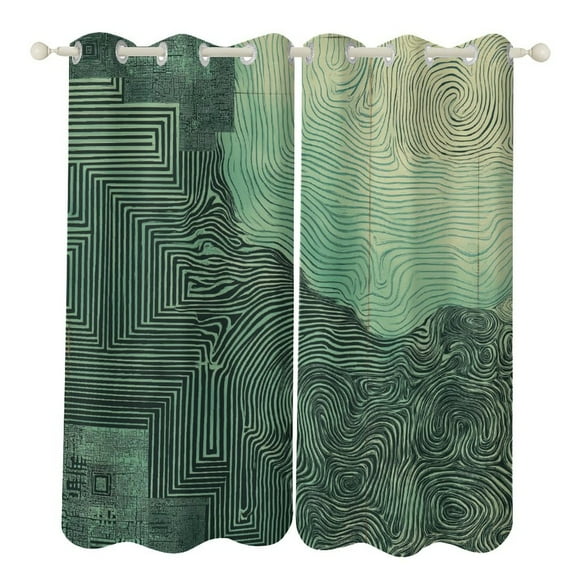 Colored Grid Geometry Grommet Blackout Curtains for Bedroom And Living Room - 2 Panels Set Thermal Insulated Room Darkening Curtains