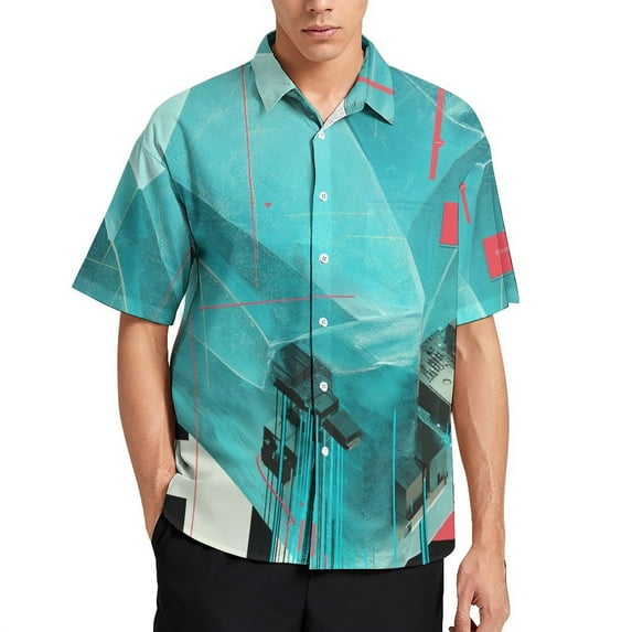 Colored Grid Geometry Men's Shirt Short Sleeves Printed Button Down Summer Shirts