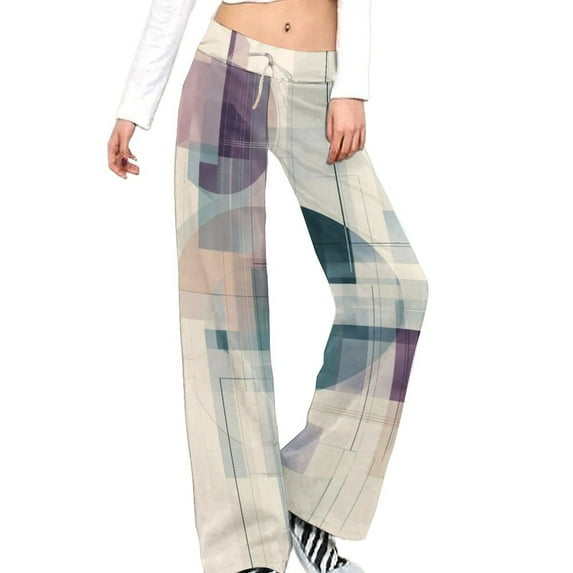 Colored Grid Geometry for Women Casual Lightweight Straight Leg Pants Comfy Women's Trousers