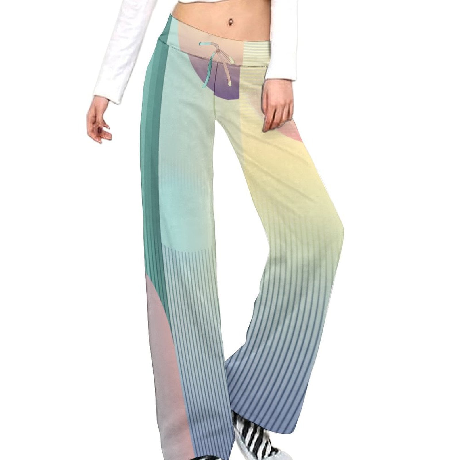 Colored Grid Geometry for Women Casual Lightweight Straight Leg Pants Colored Grid Geometry for Women Casual Lightweight Straight Leg Pants