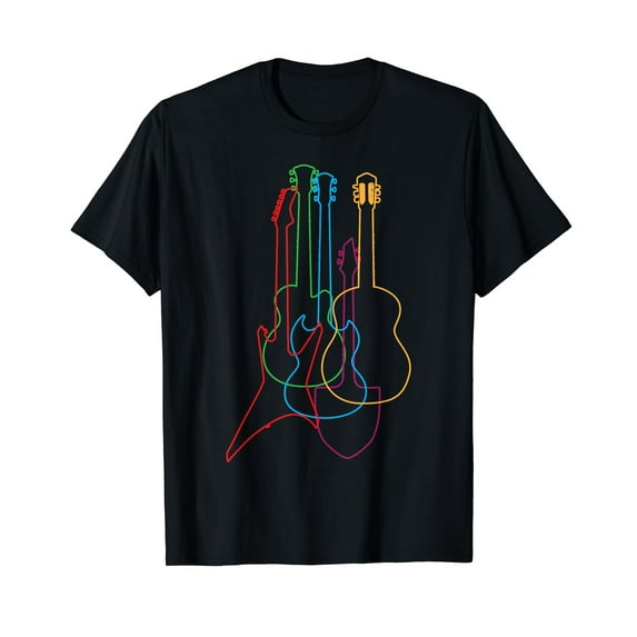 Colored Guitars Electric Acoustic Classical Gift Black T-Shirt