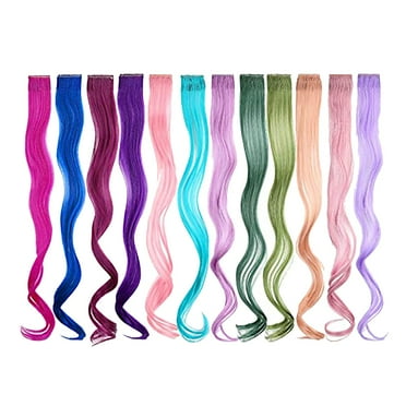 Colored Hair Extensions Rainbow Hair Synthetic Straight Hair Extensions for Women Girls Kids Gift Multi-Colors Party Clearance
