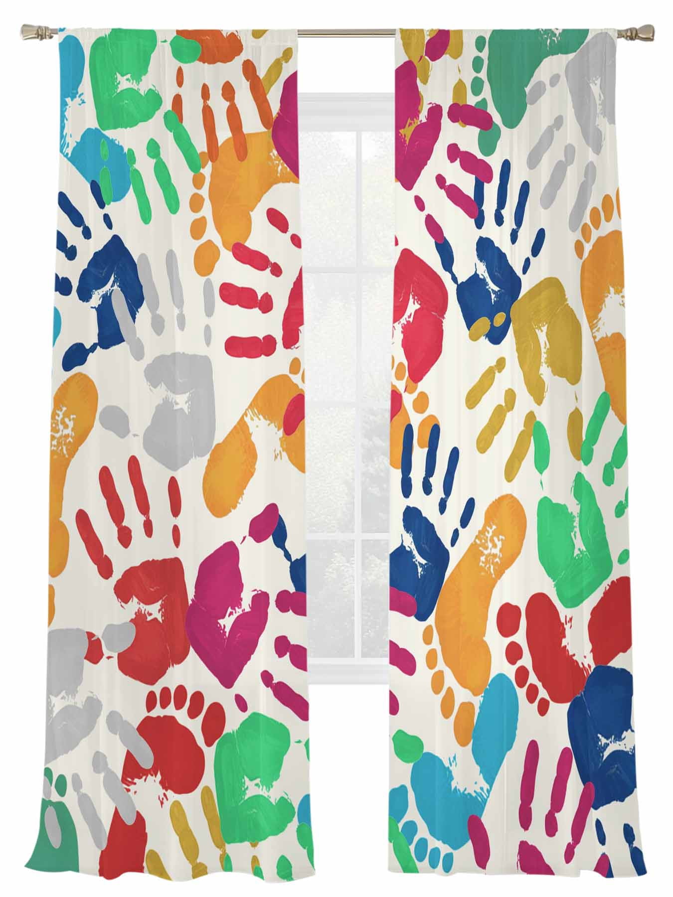 Colored Handprints Sheer Curtains for Living Room Bedroom, Light ...