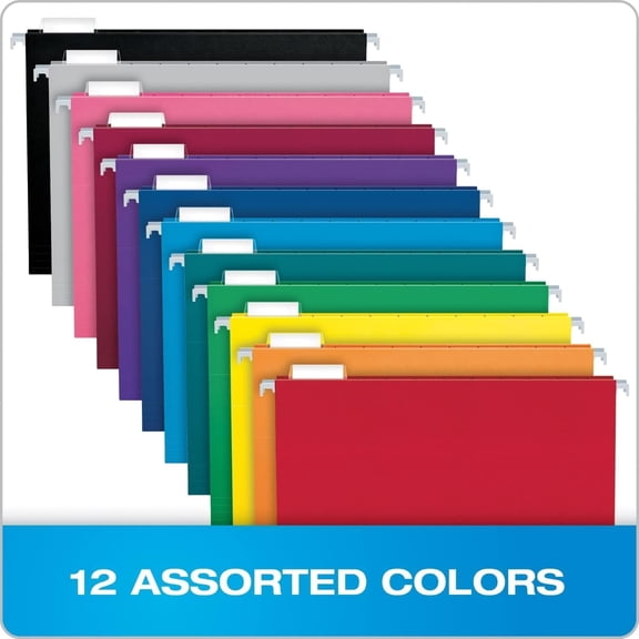 Colored Hanging File Folders Letter Size with 1/5 Cut Adjustable Tabs, 8.5 X 11-12 Assorted Colors, 100 Pack