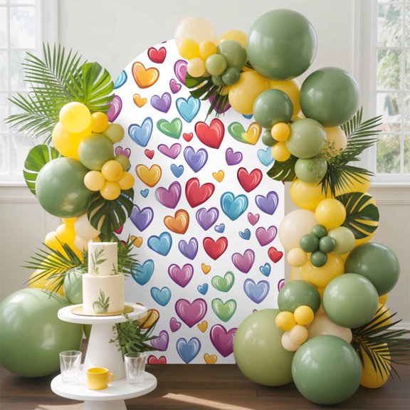Colored Heart Arch Backdrop Cover, 4FT, Cute Rainbow Love Spandex Arch Covers Double-Sided Backdrop for Wedding Birthday Party Photo Background Decoration