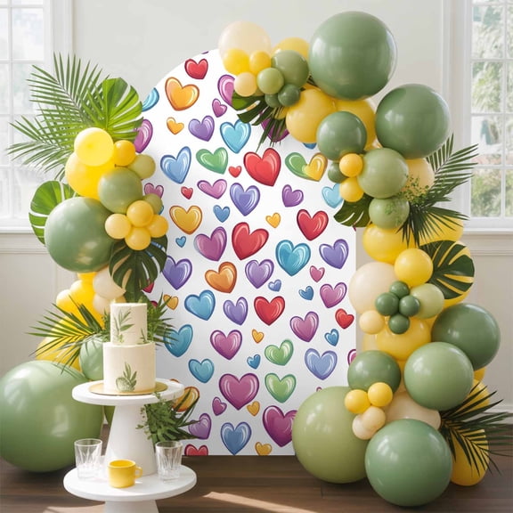 Colored Heart Arch Backdrop Cover, 5FT, Cute Rainbow Love Spandex Arch Covers Double-Sided Backdrop for Wedding Birthday Party Photo Background Decoration