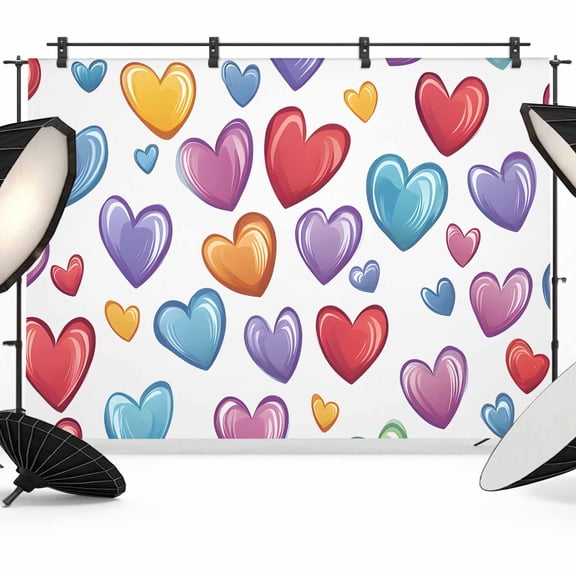 Colored Heart Backdrop for Photography, Cute Rainbow Love Photo Backdrop Portrait Background Party Banner Photo Backgrounds for Studio Booth Props, 12x8ft