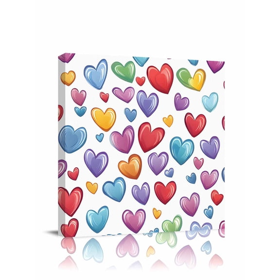 Colored Heart Canvas Wall Art, Cute Rainbow Love Framed Wall Decor Modern Artwork Prints Painting for Living Room, Bedroom, Kitchen & Cafe Decor 20x20 Inch