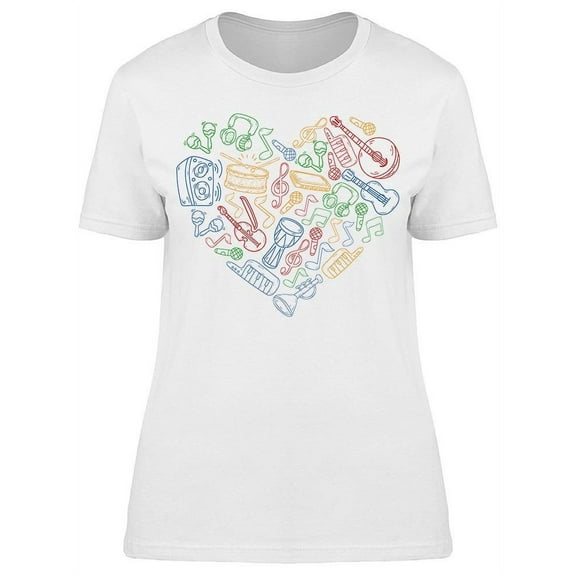 Colored Heart Doodle Instruments T-Shirt Women -Image by Shutterstock, Female Medium