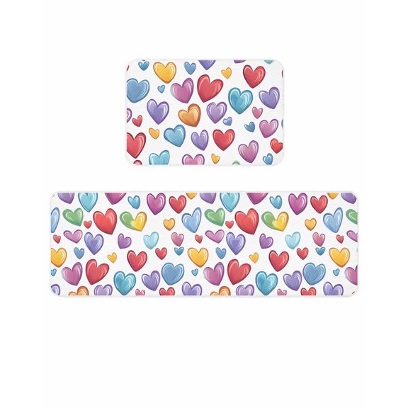 Colored Heart Kitchen Mats for Floor 2 Piece, Cute Rainbow Love Absorbent Non-Slip Kitchen Rugs Comfort Standing Mat for Laundry, Hallways 15.7"x23.6"+15.7"x47.2"