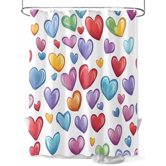 Colored Heart Shower Curtain, Cute Rainbow Love Waterproof Shower Curtain Set with 12 Hooks Lightweight Washable Fabric Shower Curtains for Bathroom 48x72 Inches