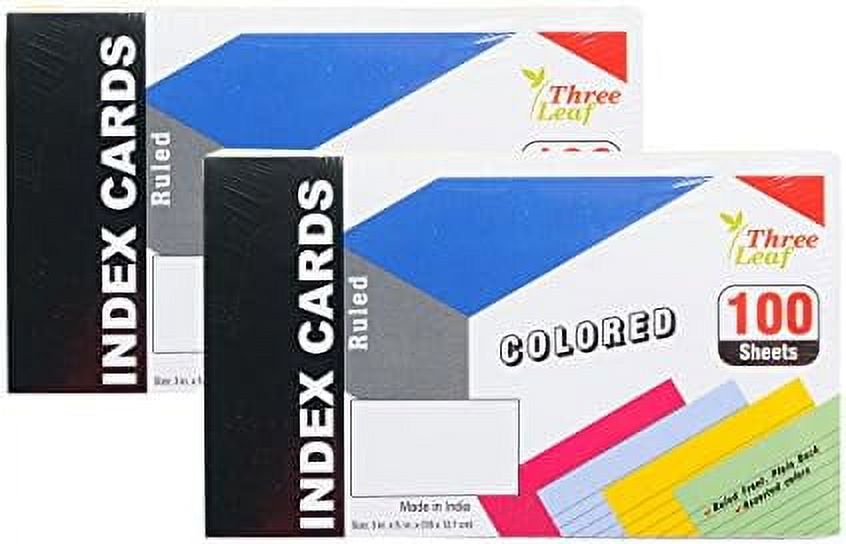 Colored Index Cards, 3X5Inch, Ruled, CanaryCherryGreenBlue, 25 Of