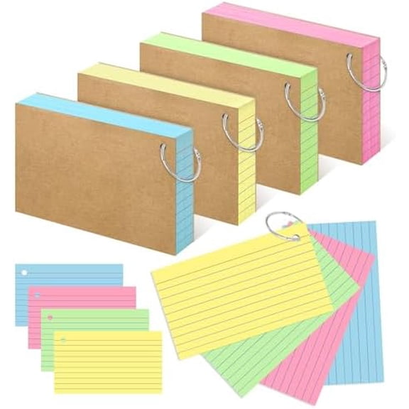 Colored Index Cards 3x5 Inch Heavyweight Flash Cards with Ring Lined Flashcards Note Cards for Studying School Supplies College, 200 Count