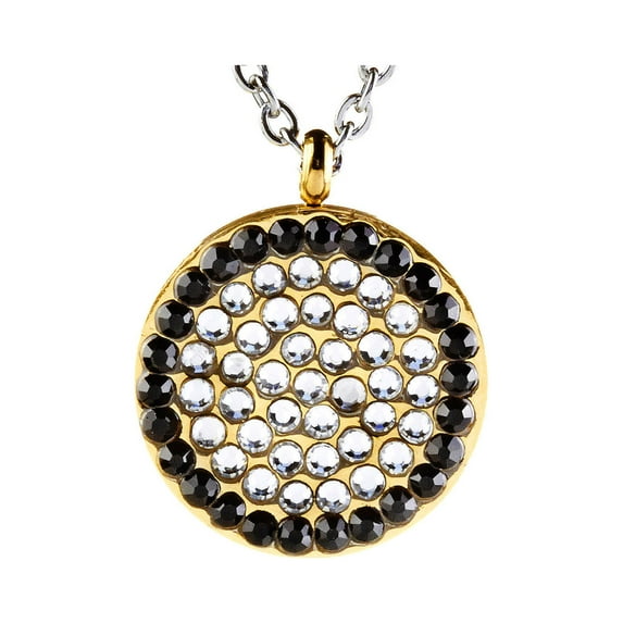 ELYA Jewelry Women's Black and Clear Cubic Zirconia Circular Gold Plated Necklace - 16"