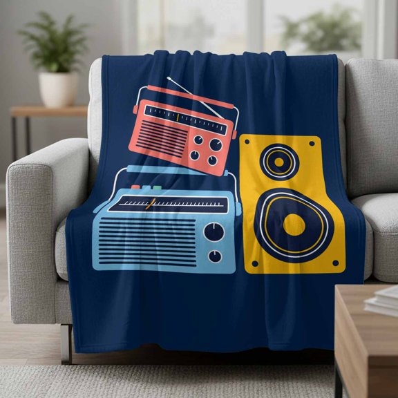 Colored Instruments Fleece Throw Blanket Retro Pink Yellow Blue Recording Machine Blue Ultra Soft Fuzzy Cozy Flannel Throw Blanket for Couch Sofa Bed Car Travel, Ideal Gifts 30x40 Inches