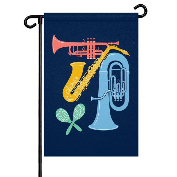 Colored Instruments Garden Flag 12x18 Inch Retro Pink Yellow Blue Green Saxes Blue Double Sided Small Decorative Garden Flags for Outside, Outdoor Yard Porch Lawn Decoration