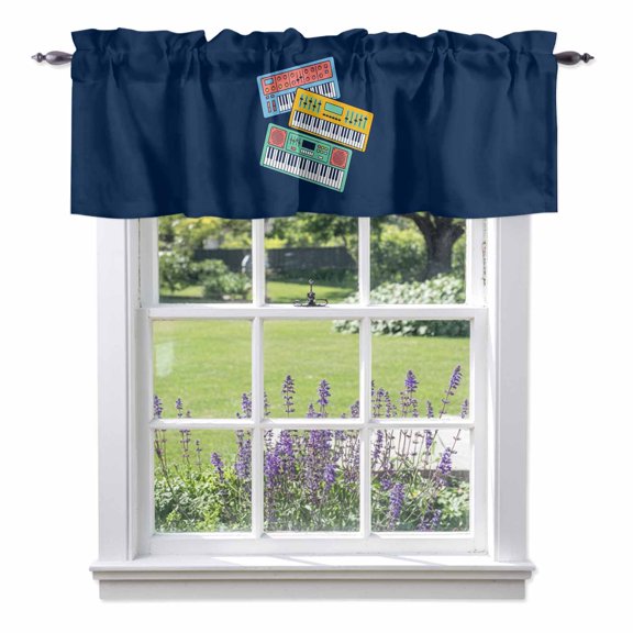 Colored Instruments Valance Curtain for Windows Retro Green Yellow Blue Elements Blue Rod Pocket Curtain Valances Short Window Treatments Panels for Kitchen Bathroom Laundry Basement 42 x 12 Inch