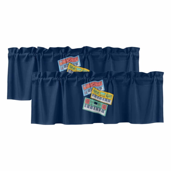 Colored Instruments Valances for Window 2 Pack, Retro Green Yellow Blue Elements Blue Rod Pocket Curtains Valances Light Filtering Short Curtains for Kitchen Bedroom Bathroom 42 x 12 Inch