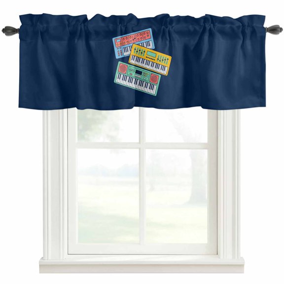 Colored Instruments Valances for Windows Retro Green Yellow Blue Elements Blue Rod Pocket Curtain Valance Window Treatment Short Curtains for Kitchen Living Room, 42"x12"